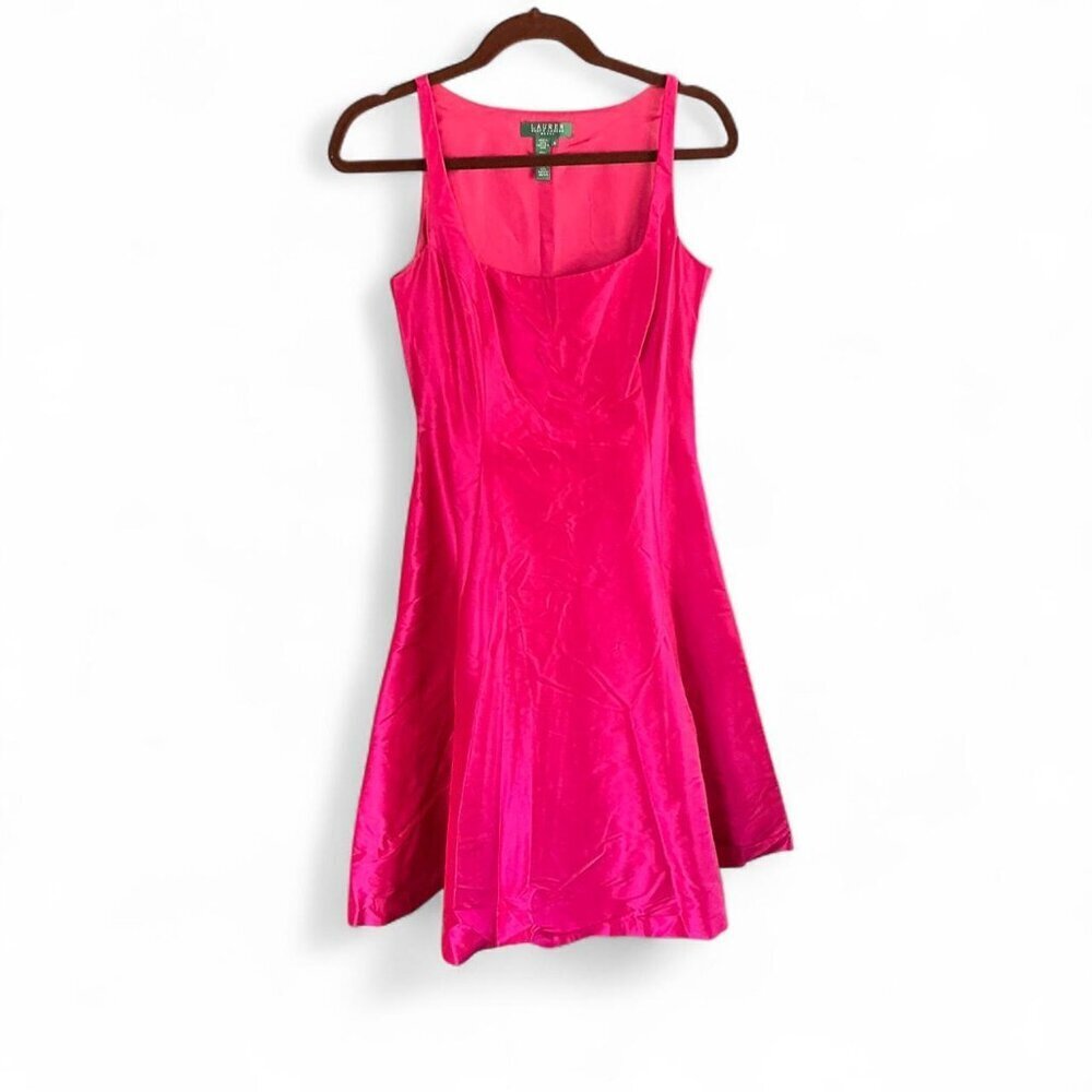 Ralph Lauren 100% silk‎ Pink Evening Dress New With Tags size 6 Fit and Flare